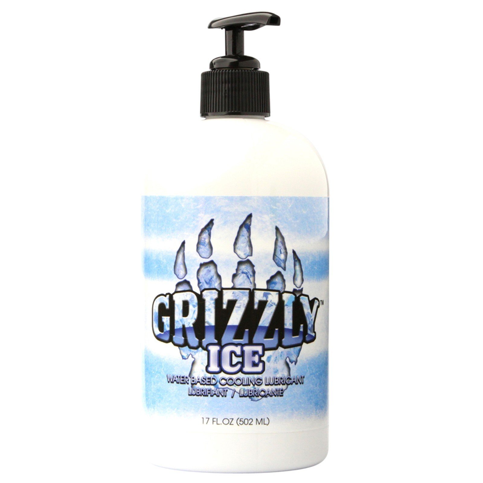 Grizzly Ice bottle with frost-blue claw label